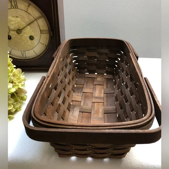 Vintage Wooden Woven Basket With Folding Handles - Picture 8 of 10
